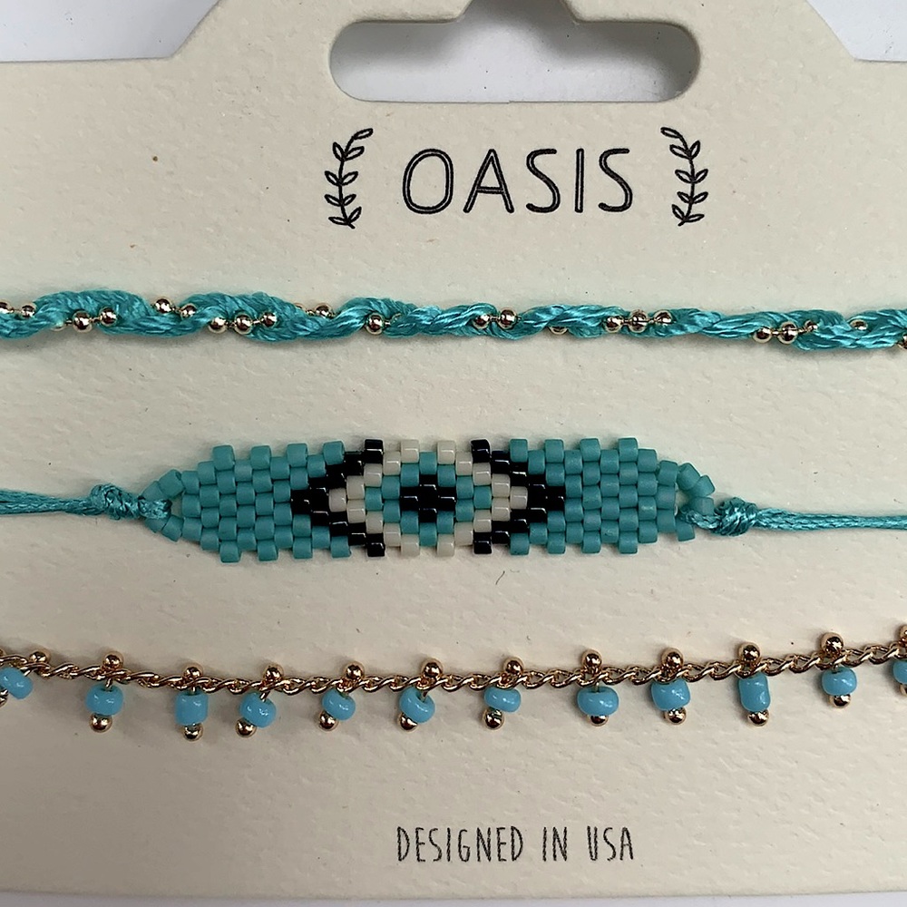 Set of (3) Gold and Turquoise Adjustable Bracelets